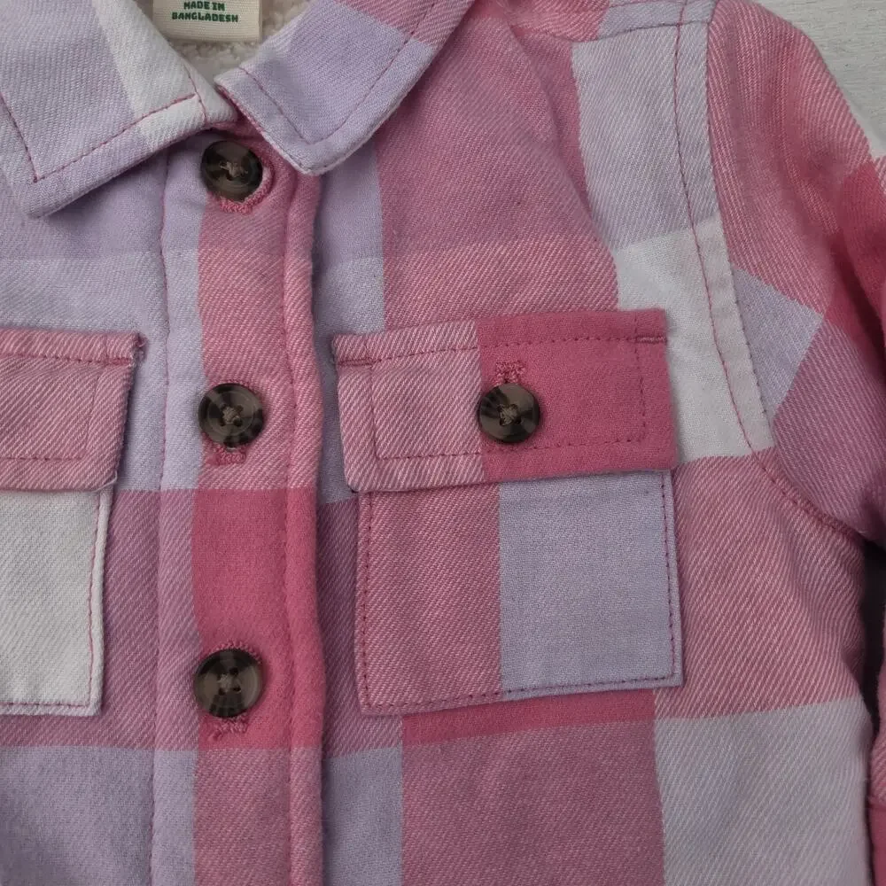 Bass Pro Shops Plaid Shirt Jacket 3-6M Pink Purple White Lined Insulated